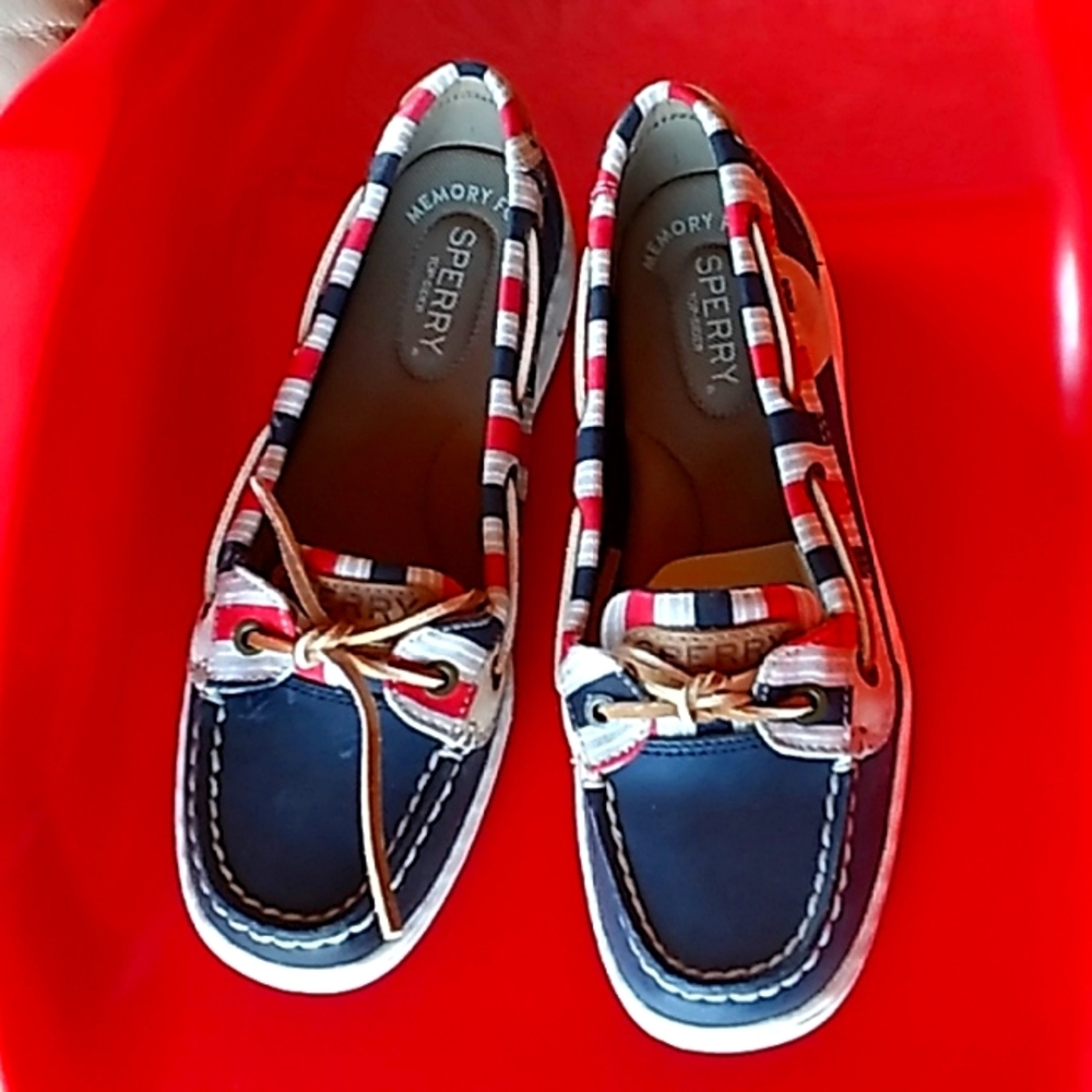 💙❤️NIB Women's SPERRY top sider red white & blue striped boat shoes size 5💙❤️